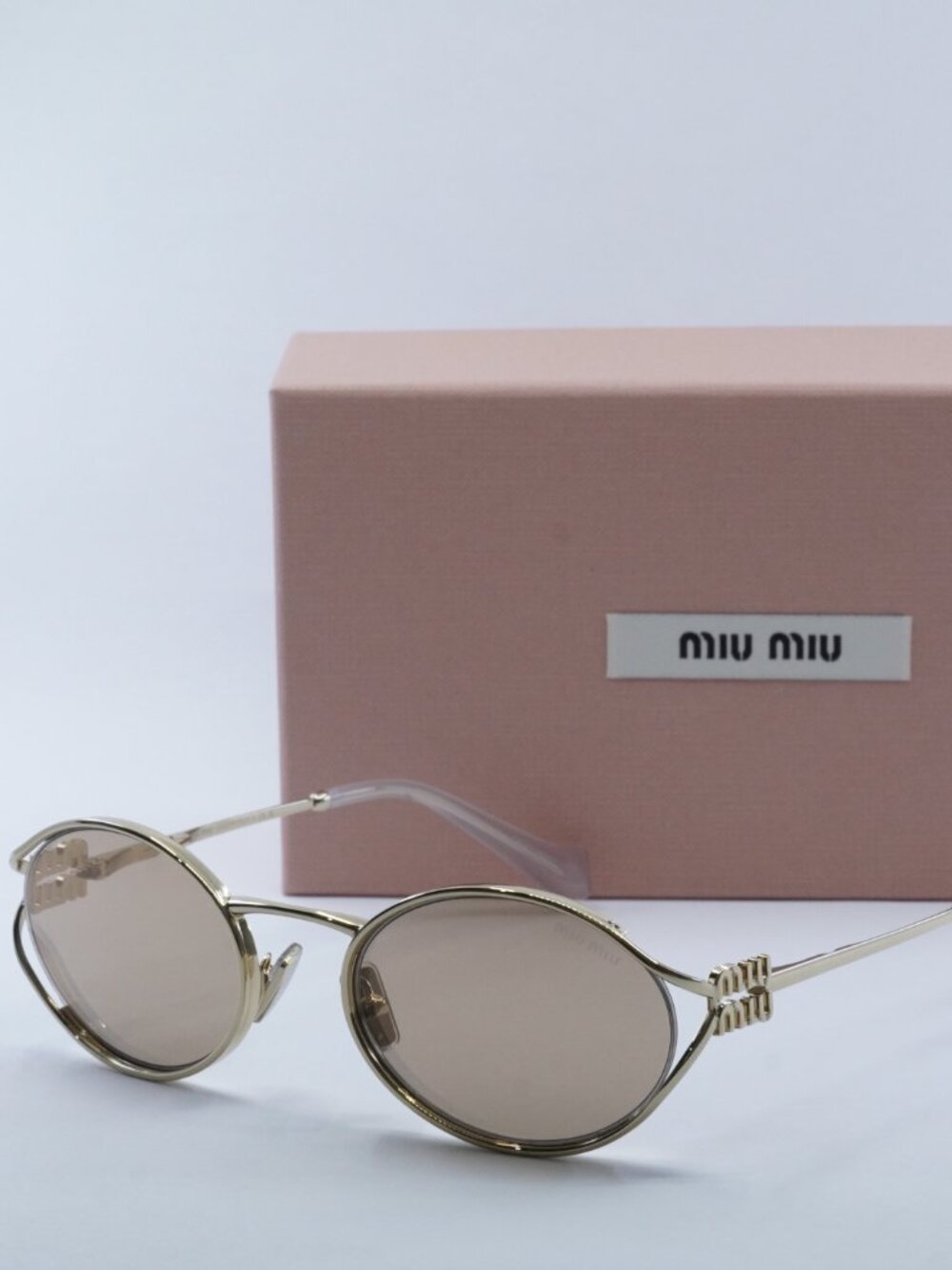 Miu Miu MU52YS ZVN20F Oval Sunglasses – Pale Gold / Pink Gold Mirror